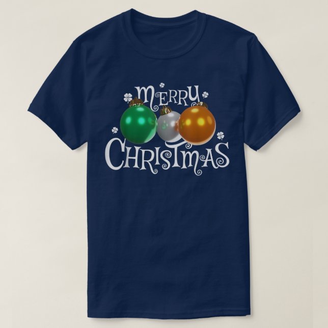 Ireland Flag Merry Christmas Balls Irish Patriotic T-Shirt (Design Front)