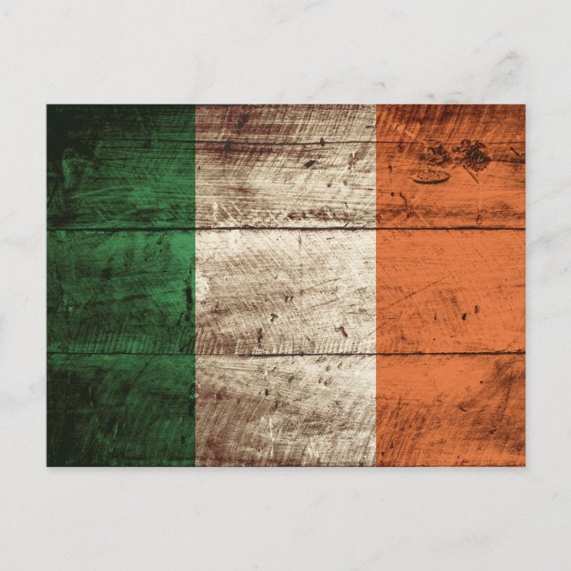 Ireland Flag on Old Wood Grain Postcard (Front)