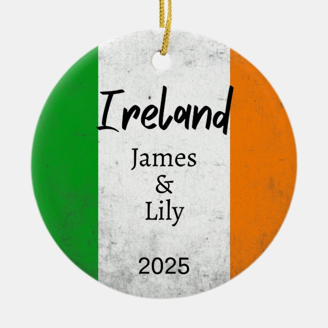 Ireland Flag Ornament, Personalised Ireland Ceramic Ornament (Front)