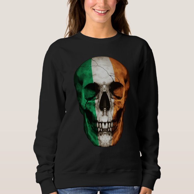 Ireland Flag Skull Irish Roots Proud Patriotic Sweatshirt (Front)