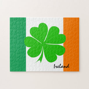 Ireland & four leaf clover, Irish flag /sport fans Jigsaw Puzzle