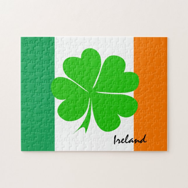 Ireland & four leaf clover, Irish flag /sport fans Jigsaw Puzzle (Horizontal)