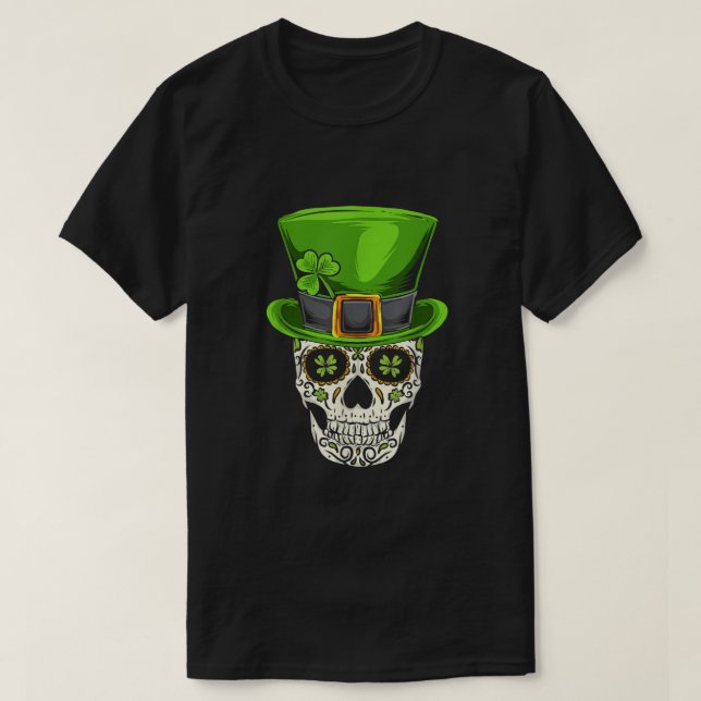 Ireland Gift Clover Mexican Irish Skull St Patrick T-Shirt (Design Front)