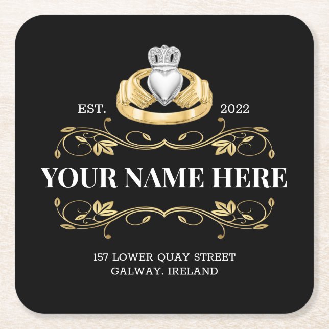 Ireland Irish Claddagh Ring Style Design Square Paper Coaster (Front)