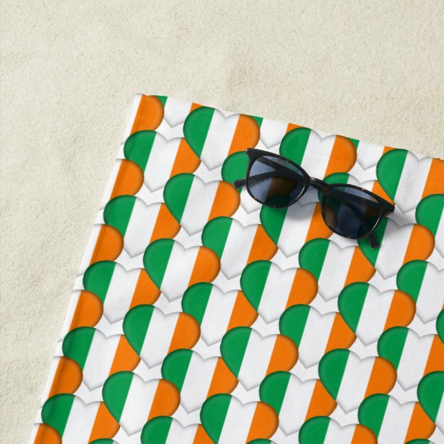 Ireland Irish Flag Colours Hearts Patriotic Beach Towel (In Situ)