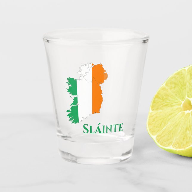 Ireland Irish Flag Map Gaelic Sláinte Cheers Shot Glass (Front)
