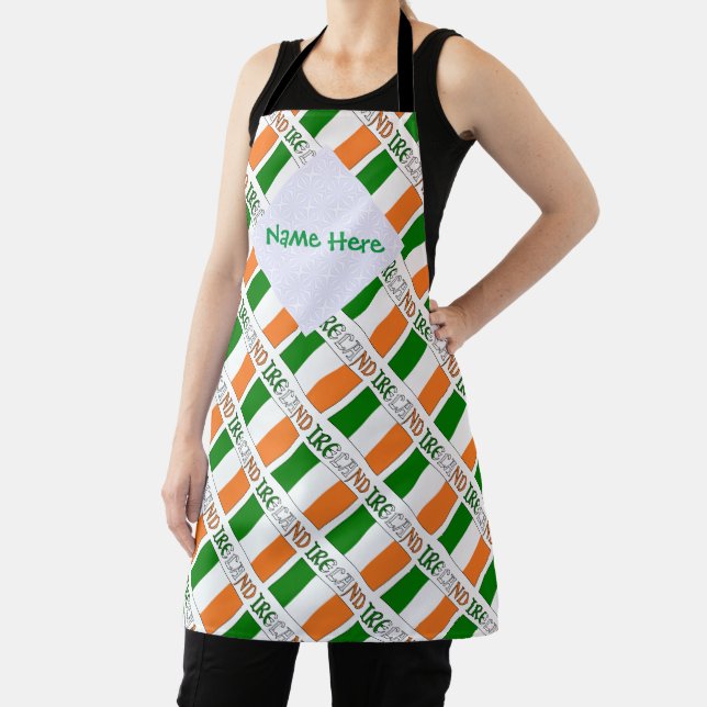 Ireland Irish Flag Tiled Green Personalisation Apron (Insitu)