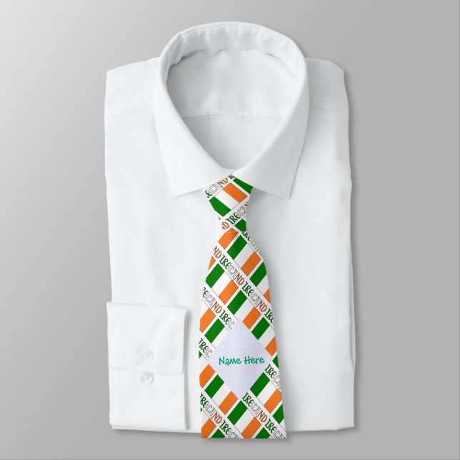 Ireland Irish Flag Tiled Green Personalisation  Tie (Tied)