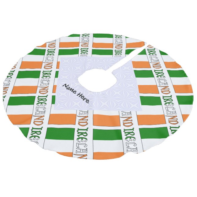 Ireland Irish Flag Tiled Personalised Faux Linen Tree Skirt (Angled)