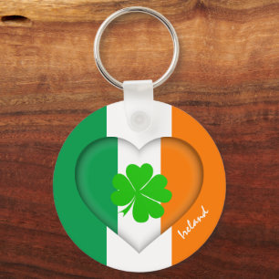 Ireland & Irish Heart, Flag lucky clover /shamrock Key Ring