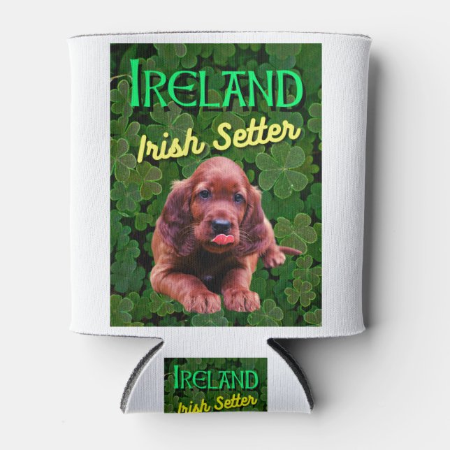 Ireland Irish Setter Clovers Shamrocks Can Cooler (Front)