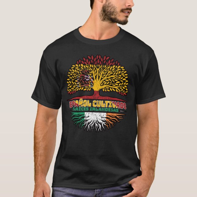 Ireland Irish Spain Spanish Tree Roots Flag T-Shirt (Front)