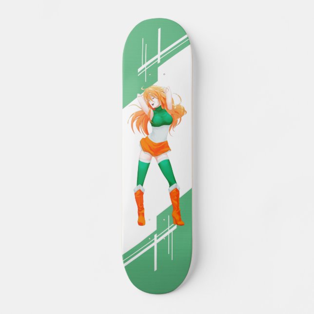 Ireland Manga Anime girl dressed in Flag Irish Skateboard (Front)