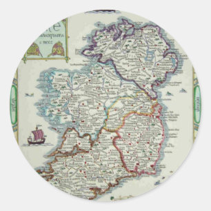 Ireland Map - Irish Eire Erin Historic Map Classic Round Sticker