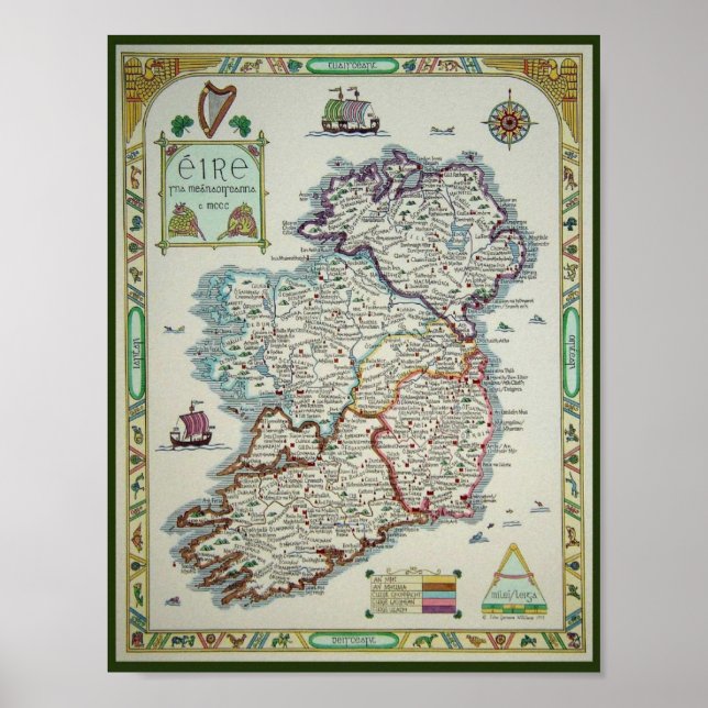 Ireland Map - Irish Eire Erin Poster Print (Front)