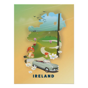 Ireland map vintage travel poster