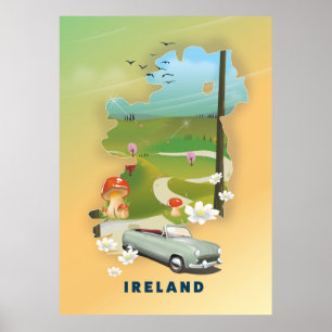 Ireland map vintage travel poster