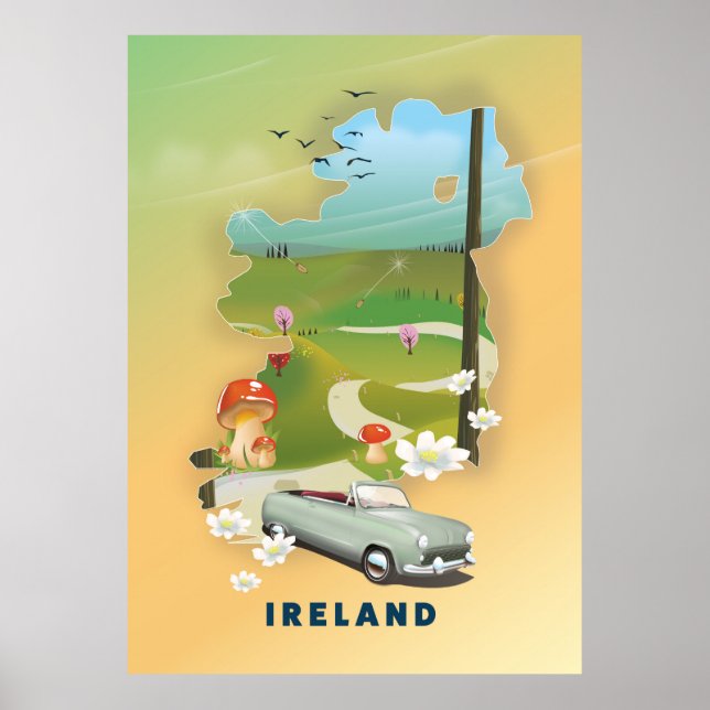 Ireland map vintage travel poster (Front)