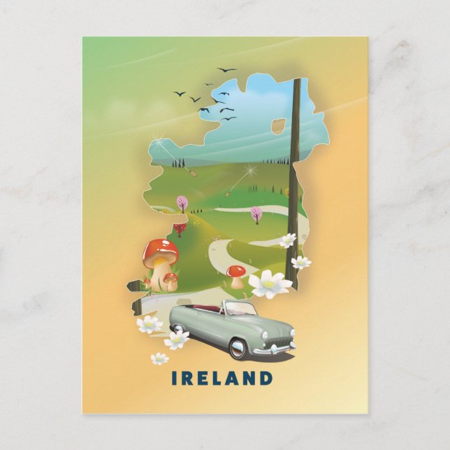 Ireland map vintage travel poster postcard (Front)