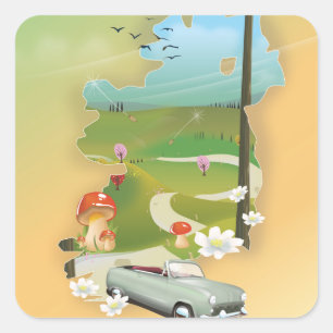 Ireland map vintage travel poster square sticker