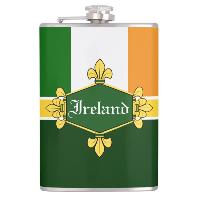Ireland National flag, Customise with name Hip Flask (Front)