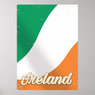 Ireland National Flag retro travel poster