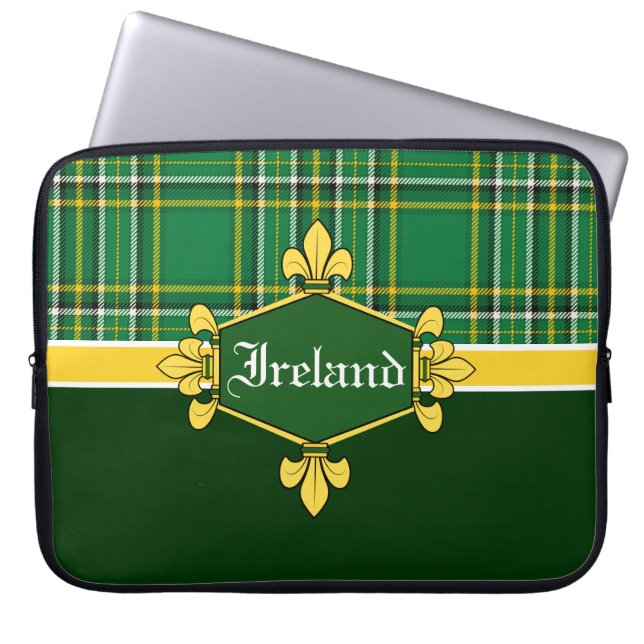 Ireland National Tartan, Customise with name Laptop Sleeve (Front)