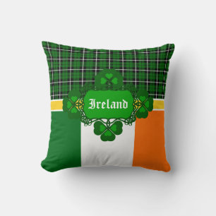 Ireland National Tartan, flag, celtic shamrock Cushion