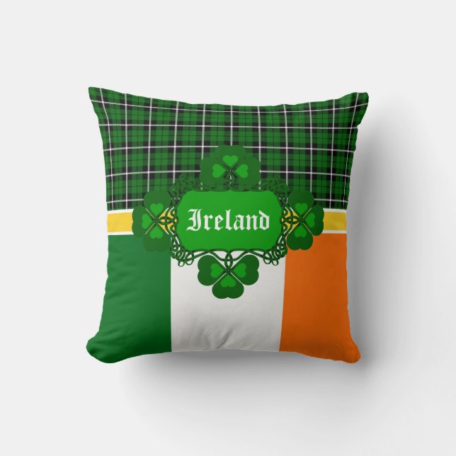 Ireland National Tartan, flag, celtic shamrock Cushion (Front)