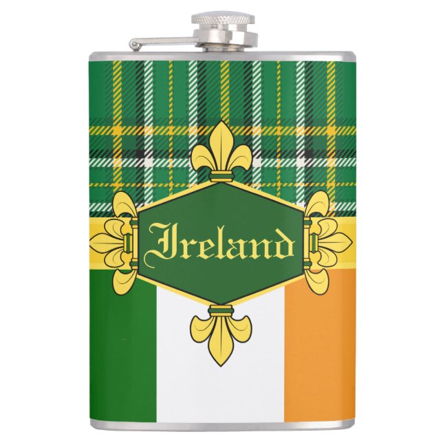 Ireland National Tartan,flag, Customise with name Hip Flask (Front)