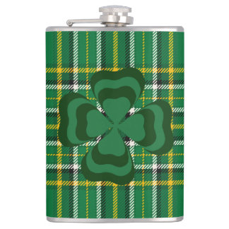 Ireland National Tartan, Shamrock, Add a name Hip Flask