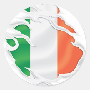 Ireland Ripped Flag Classic Round Sticker