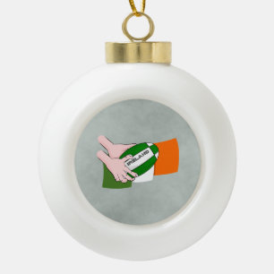 Ireland Rugby Team Supporters Flag With Ball Ceramic Ball Christmas Ornament
