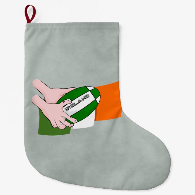 Ireland Rugby Team Supporters Flag With Ball Large Christmas Stocking (Front)