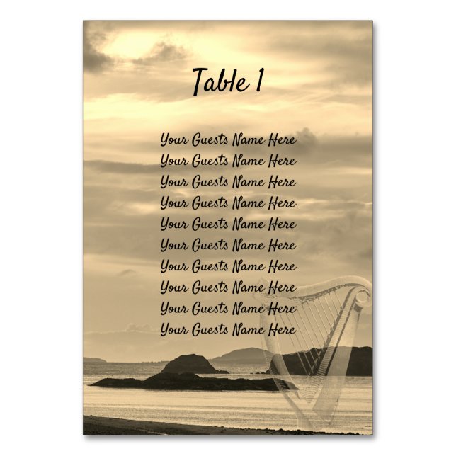 Ireland Scenic Wedding with Irish Harp Table Numbe Table Number (Front)