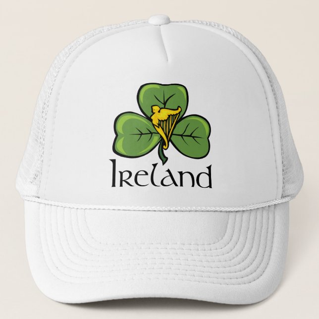 Ireland Shamrock and Harp Trucker Hat (Front)