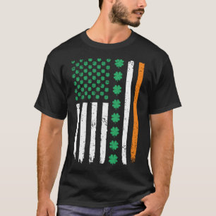 Ireland Shamrock Irish Clover American Flag St Pat T-Shirt