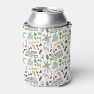 Ireland Sketch Doodle Pattern Can Cooler