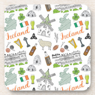 Ireland Sketch Doodle Pattern Coaster