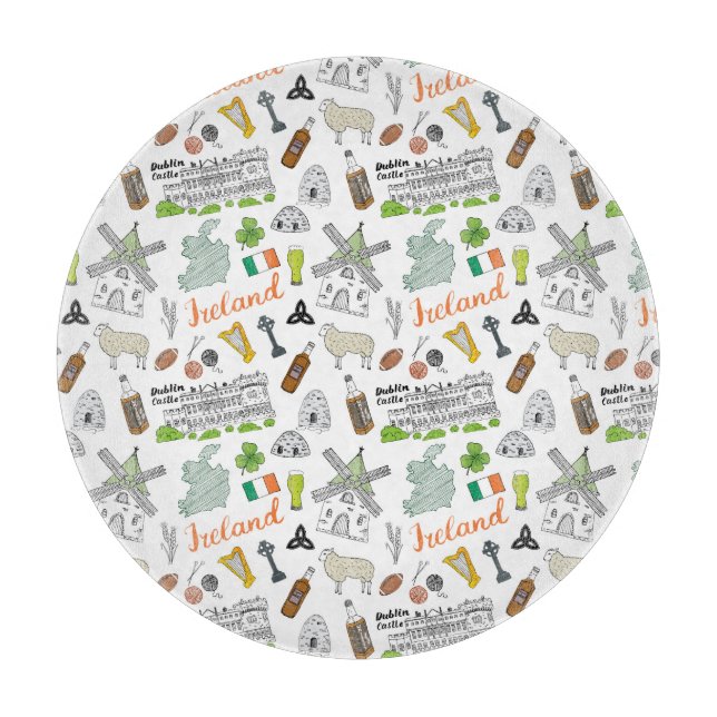 Ireland Sketch Doodle Pattern Cutting Board (Front)