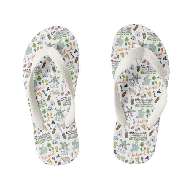 Ireland Sketch Doodle Pattern Kid's Thongs (Footbed)