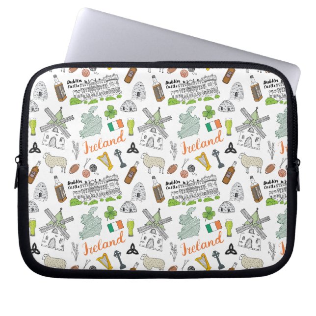 Ireland Sketch Doodle Pattern Laptop Sleeve (Front)