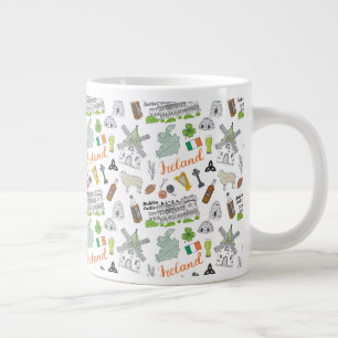Ireland Sketch Doodle Pattern Large Coffee Mug