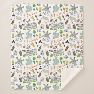 Ireland Sketch Doodle Pattern Sherpa Blanket