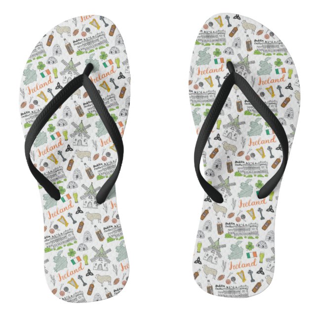 Ireland Sketch Doodle Pattern Thongs (Footbed)