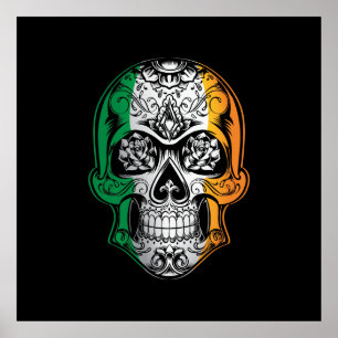 Ireland  Skull And Roses Flag Poster