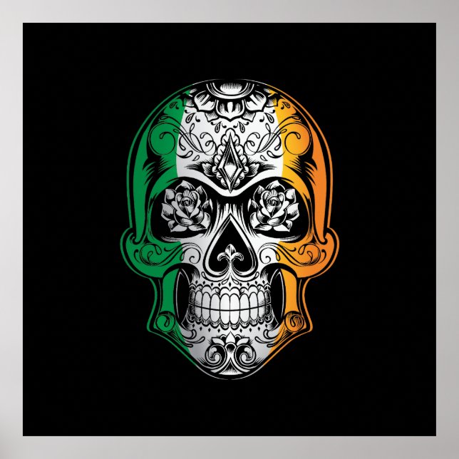 Ireland  Skull And Roses Flag Poster (Front)