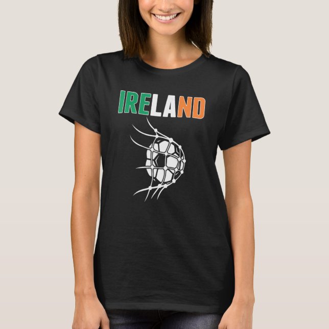 Ireland Soccer Ball In Net Goal Support Irish Foot T-Shirt (Front)