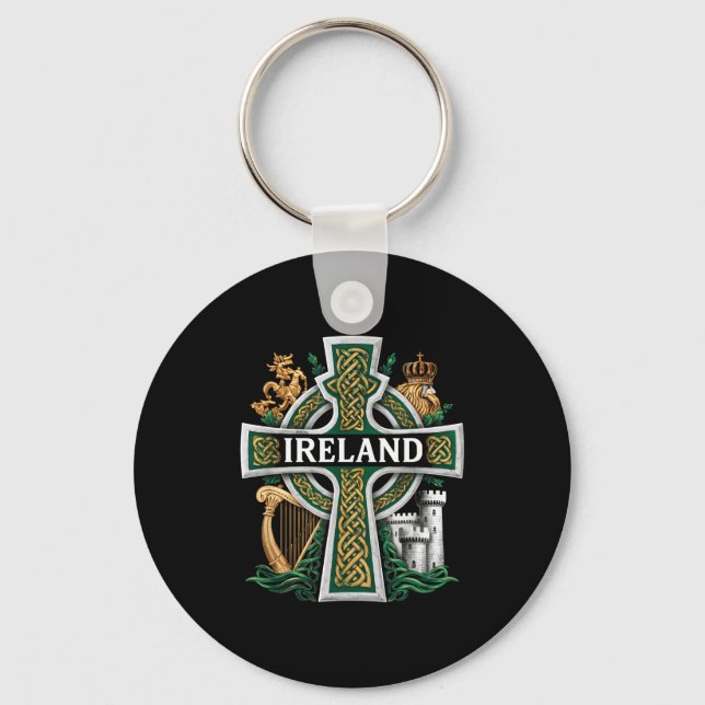 Ireland St Patrick Day Celtic Cross Green Celebrat Key Ring (Front)