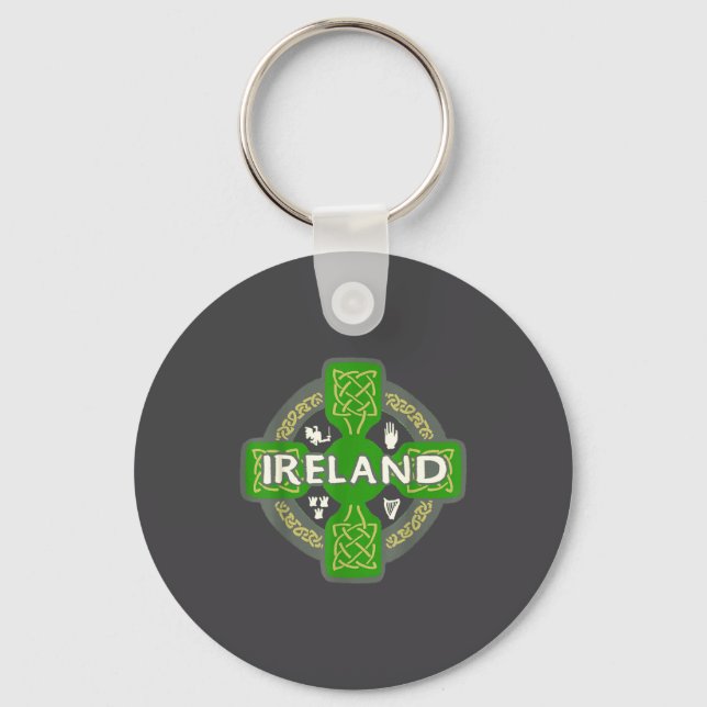 Ireland St Patrick Day Celtic Cross Green  Key Ring (Front)